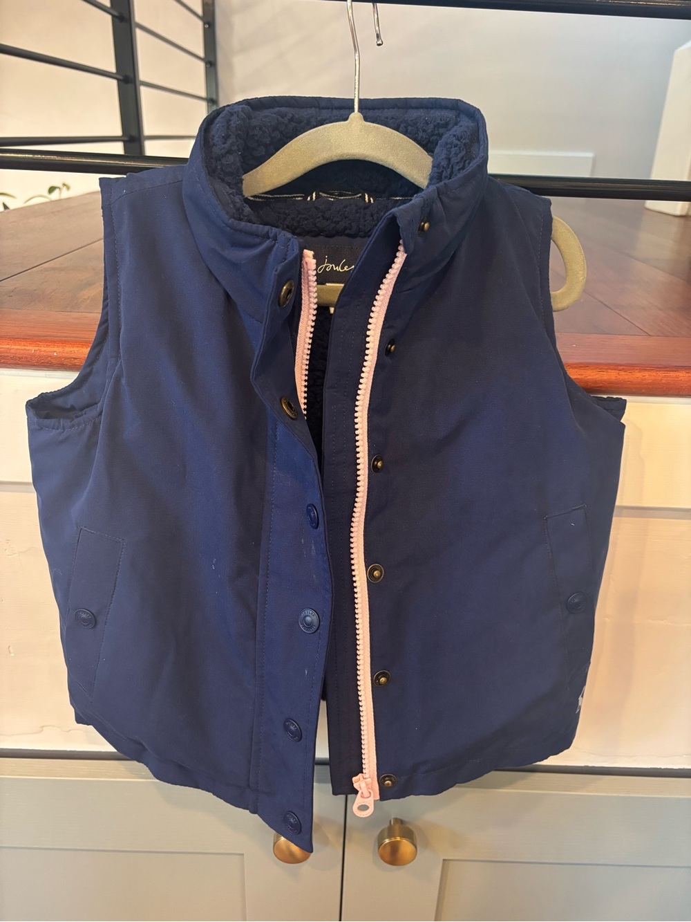 Joules Navy Blue Puffer Vest with Pink Zipper